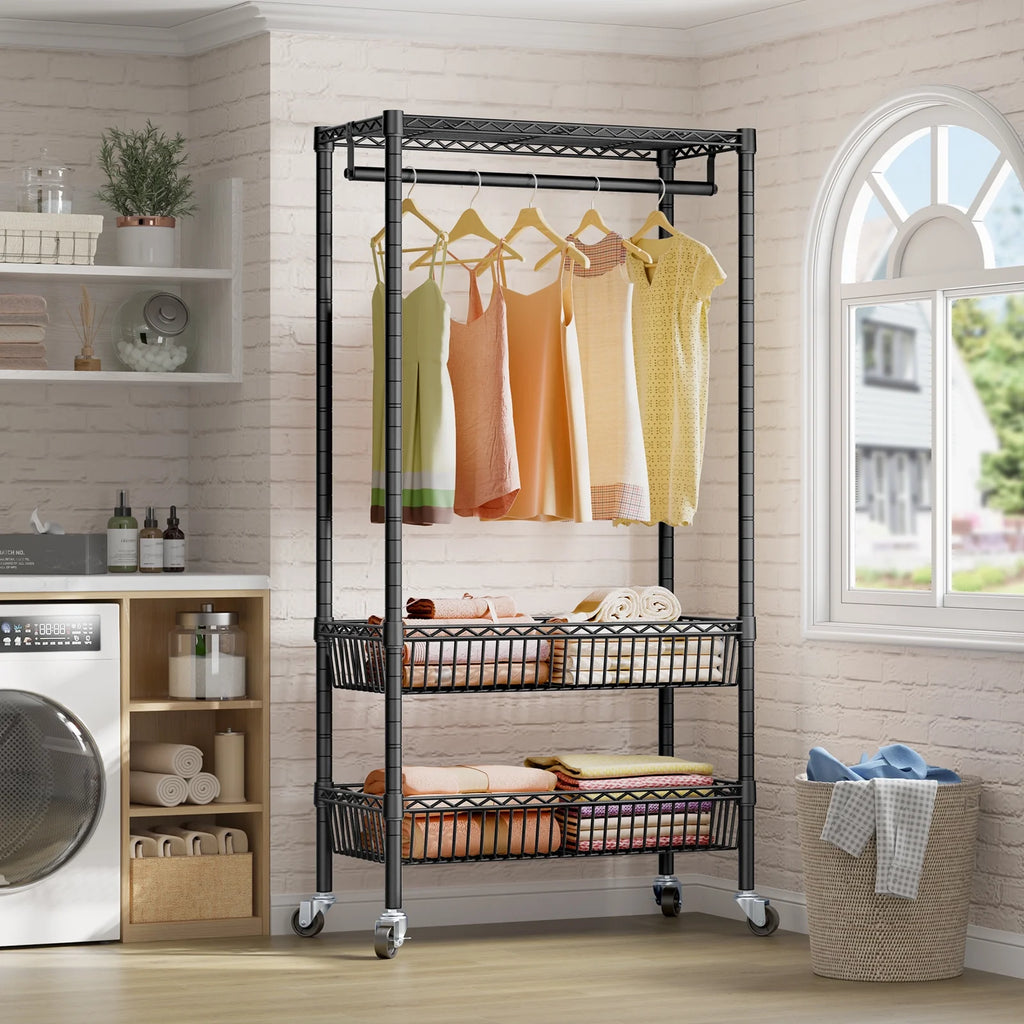 Black Rolling Laundry Sorter Cart with Wheels U681