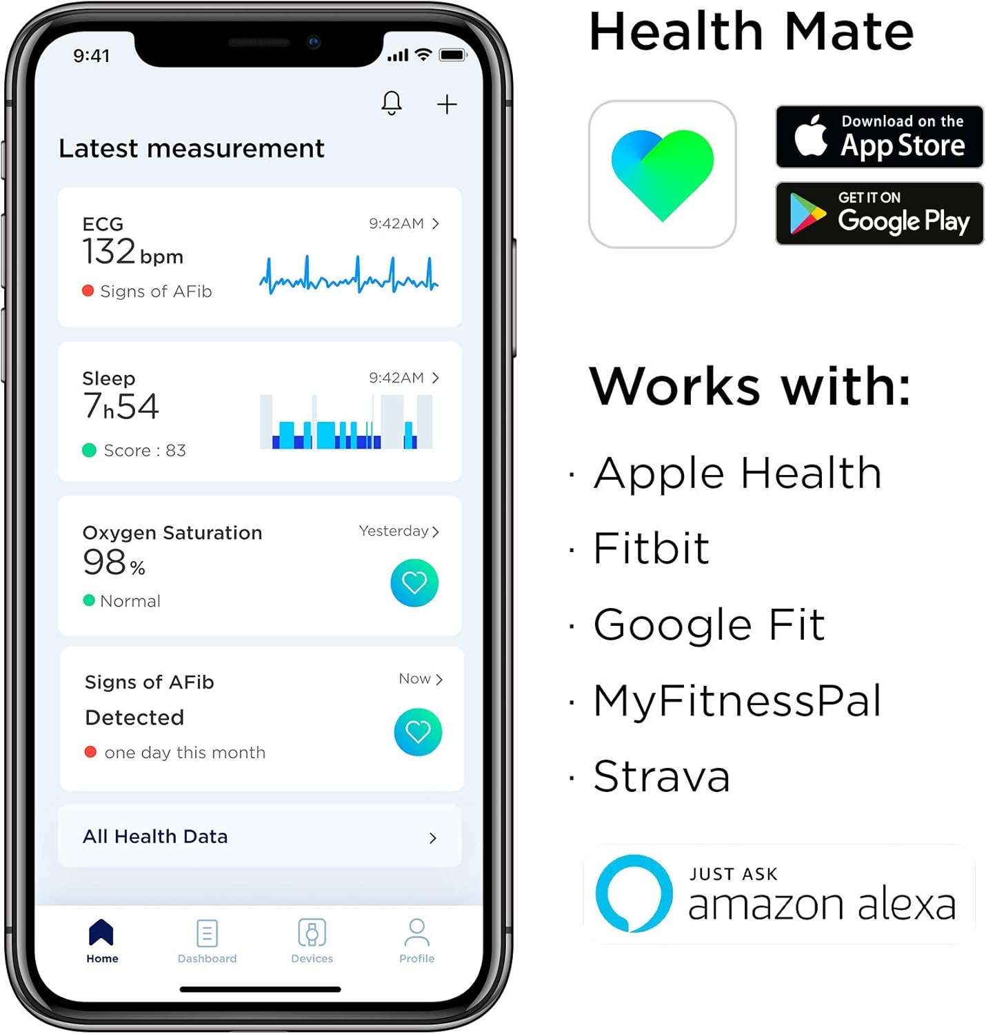Hybrid Smartwatch with ECG, Heart Rate Sensor and Oximeter (White, 42mm) V7439