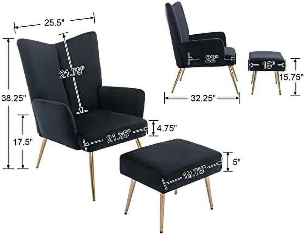 Cream Velvet Upholstered Accent Chair with Ottoman G20216