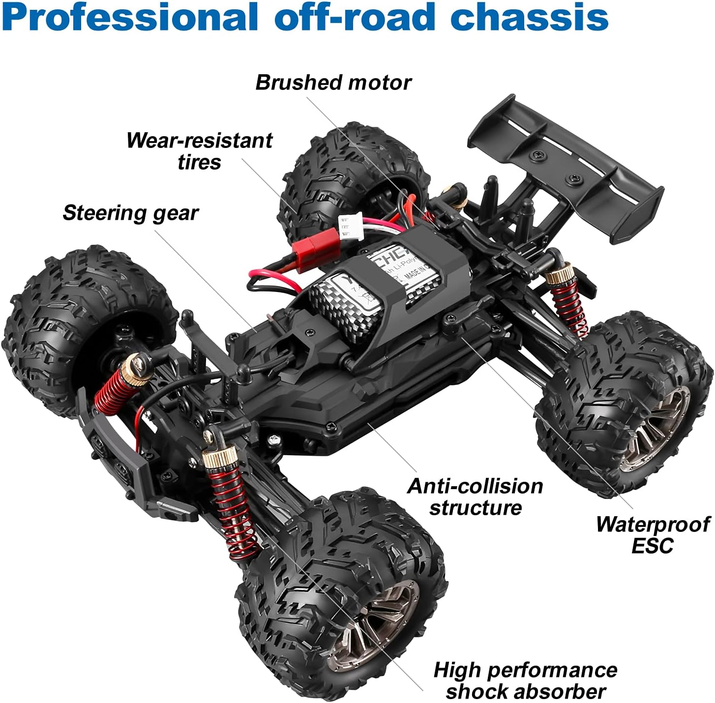 RC Car 4WD Waterproof Off Road Monster Truck with 2 Batteries D700