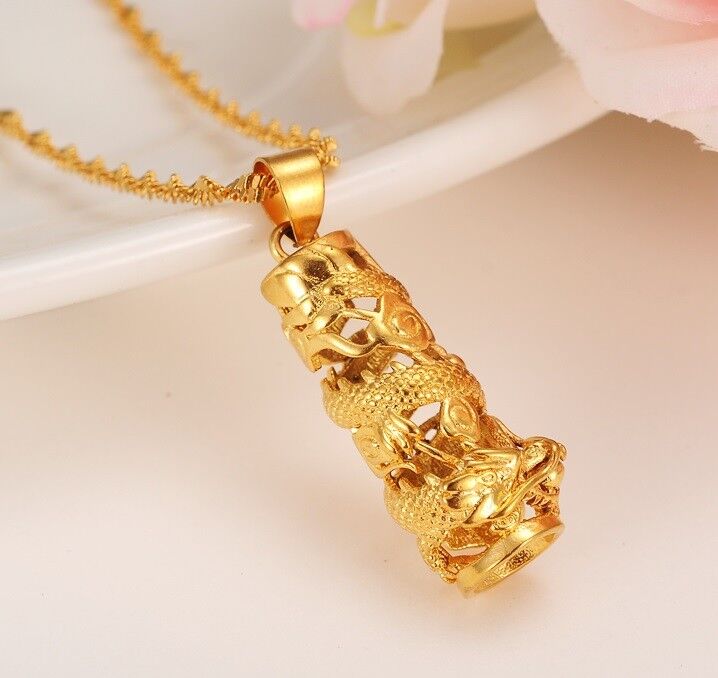 24k Gold Filled Dragon Pendant Chain Link Necklace W256629