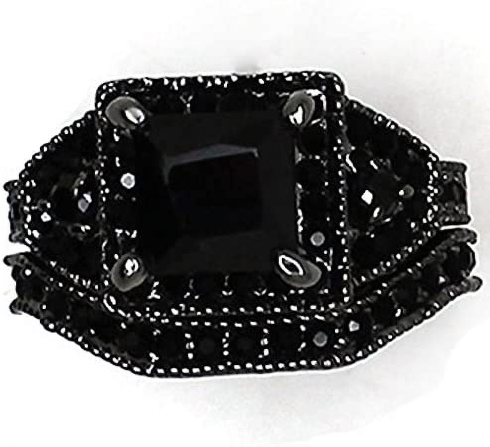 Black Onyx Princess Cut Bridal Ring Set Q18436