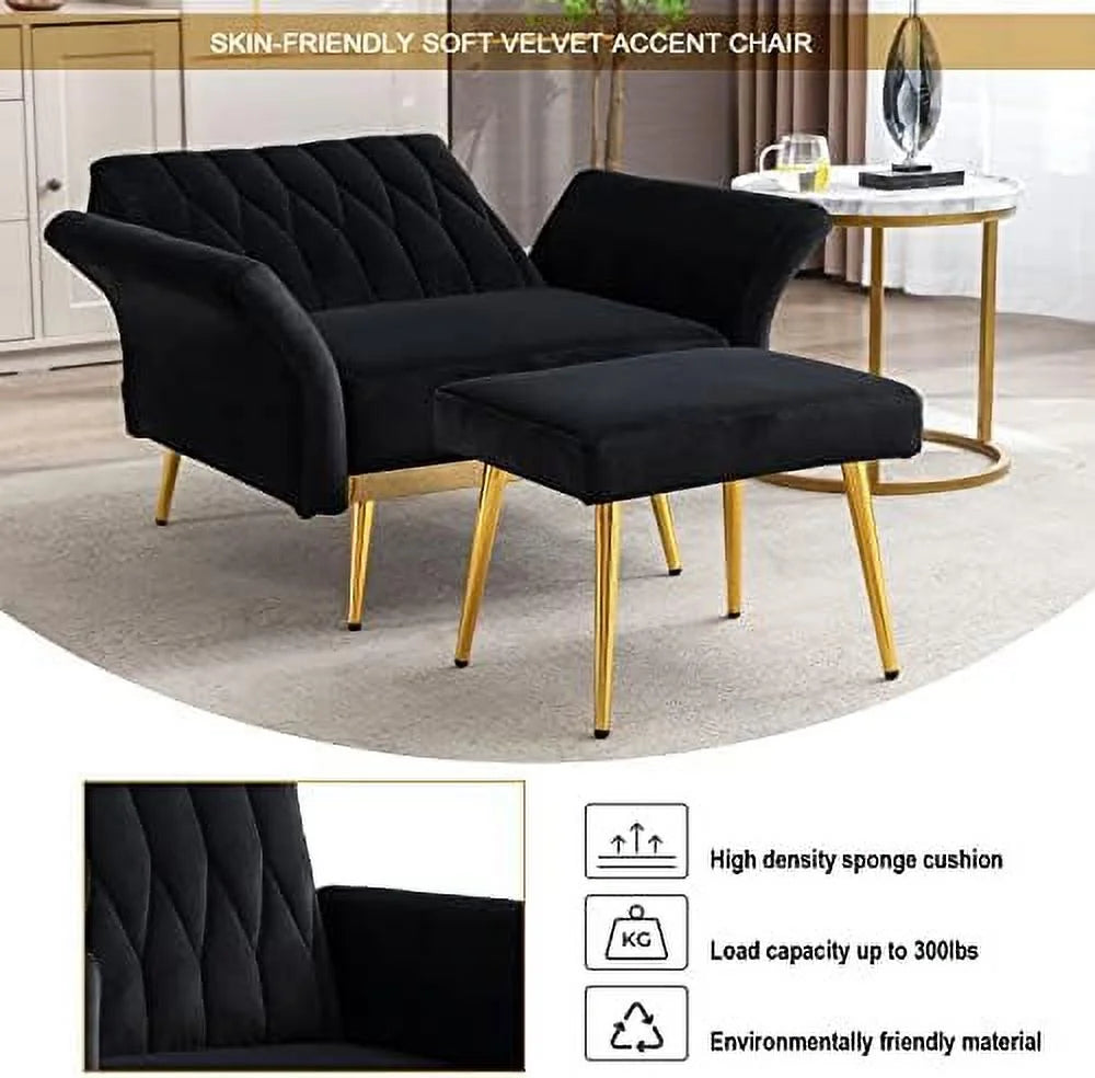 Orange Velvet Single Sofa Chair with Ottoman T9801