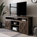 Modern Barn Door Wood Electric Fireplace TV Stand with Two Open Shelves and Cabinets V17015