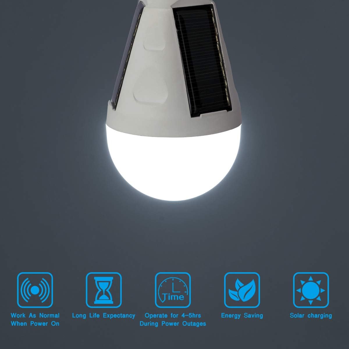 4 Pack LED Solar Rechargeable Emergency Light Bulbs, E26/E27 7W 6000k Y7954