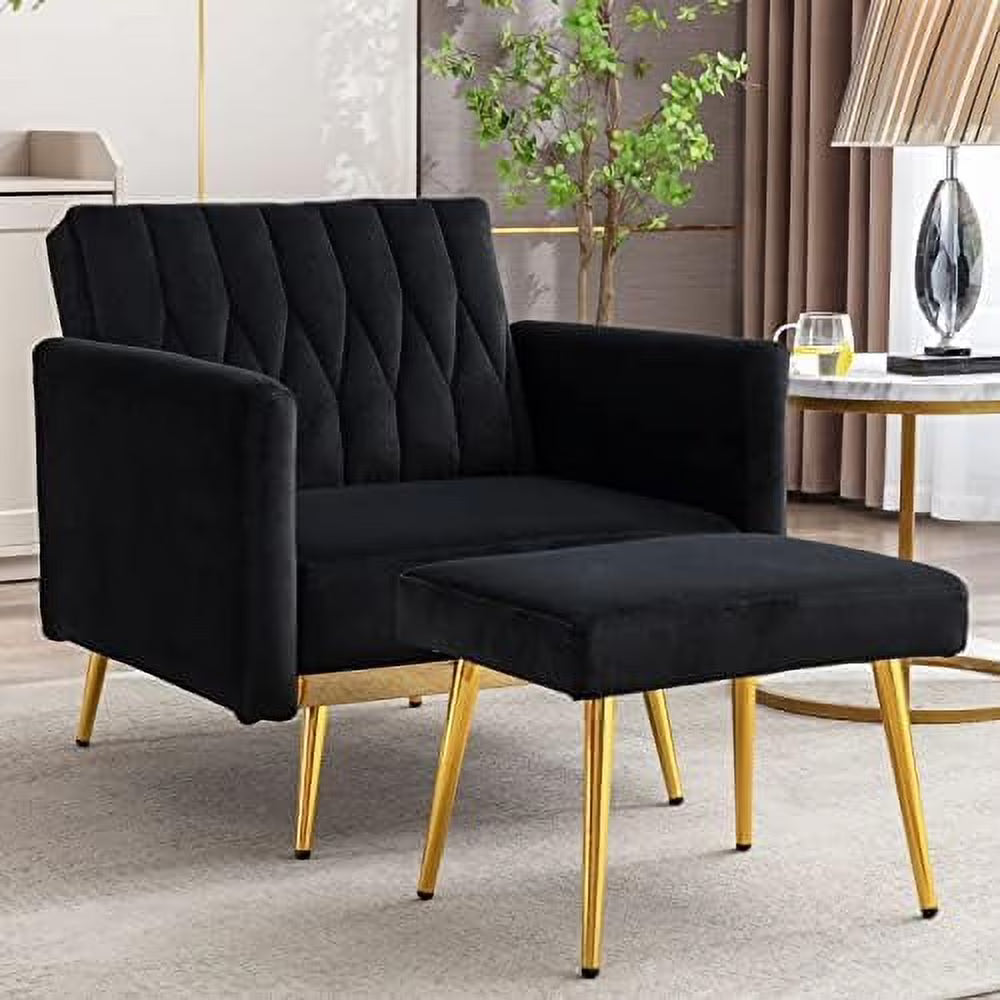 Orange Velvet Single Sofa Chair with Ottoman T9801