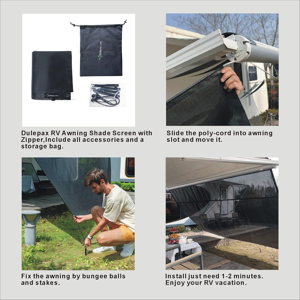 RV Awning Shade Screen with Zipper 8'X20'3'' Universal with Complete Kits N353