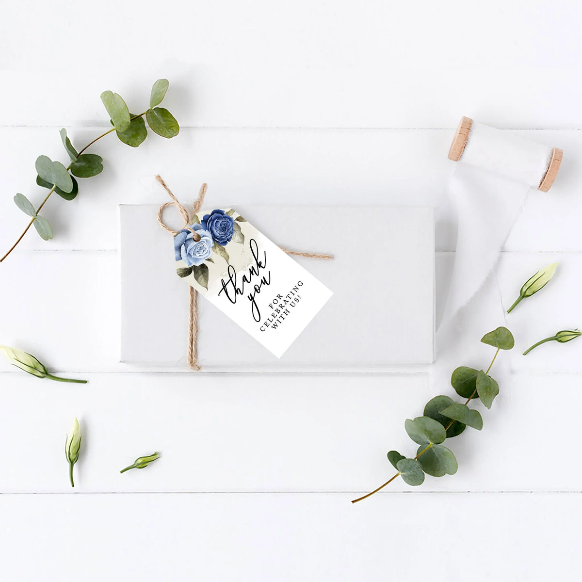 Icy Blue Roses Cardstock Gift Tags with Bakers 100-Pk Y371
