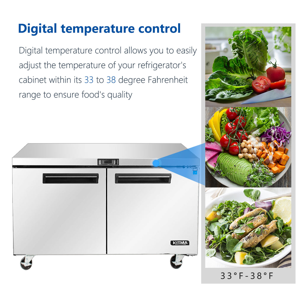Commercial 2 Door Undercounter Refrigerators, 17 Cu. Ft Side by Side Stainless Steel Worktop Fridge H43851