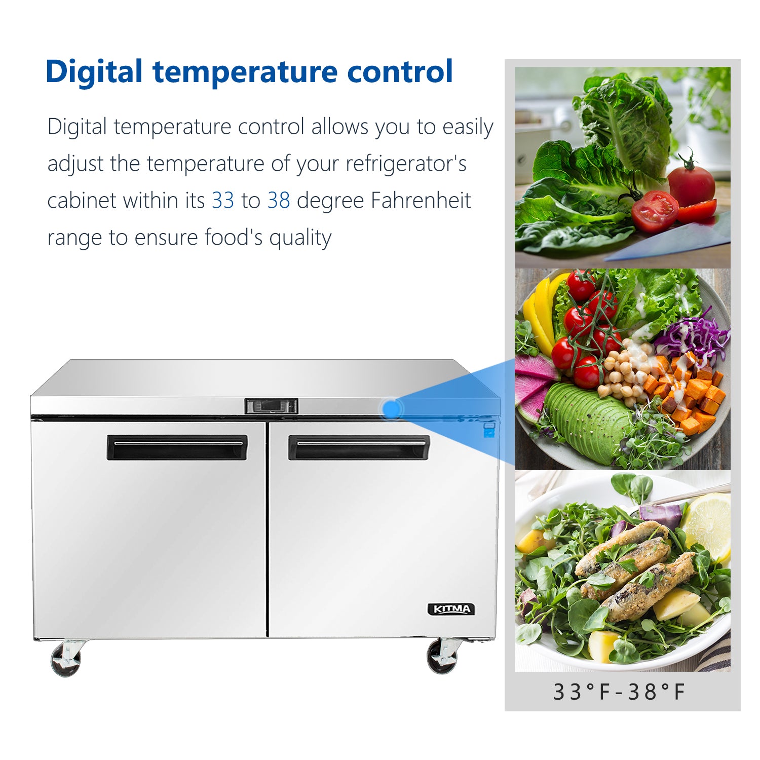 Commercial 2 Door Undercounter Refrigerators, 17 Cu. Ft Side by Side Stainless Steel Worktop Fridge H43851