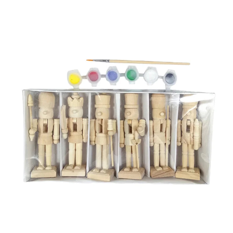 White Embryo Walnut Nutcracker Doll DIY Wood Craft Art Q7100