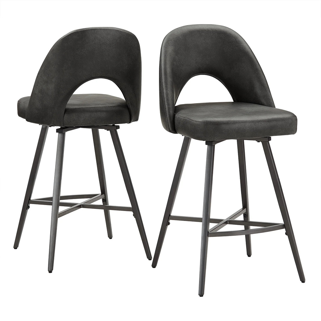 24" Metal Swivel Counter Stools, Set of 2, Dark Grey N631