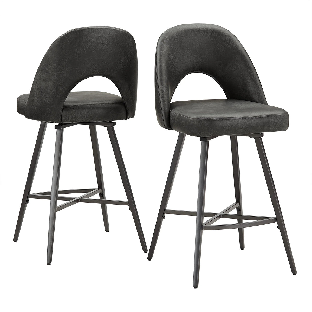 24" Metal Swivel Counter Stools, Set of 2, Dark Grey N631