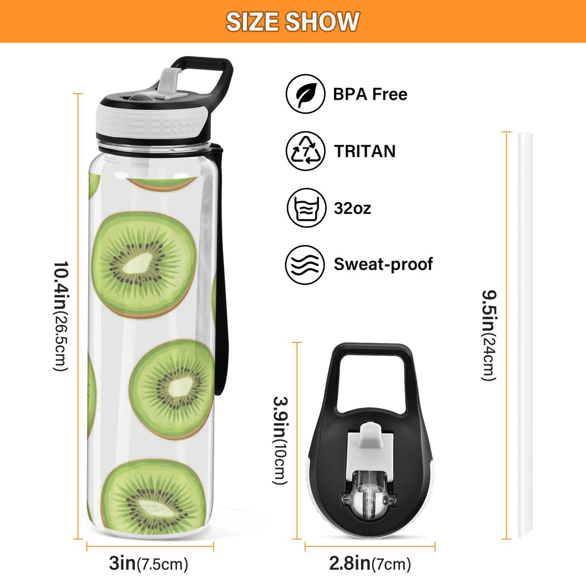32oz Tritan Leakproof Clear Sports Water Bottle W741
