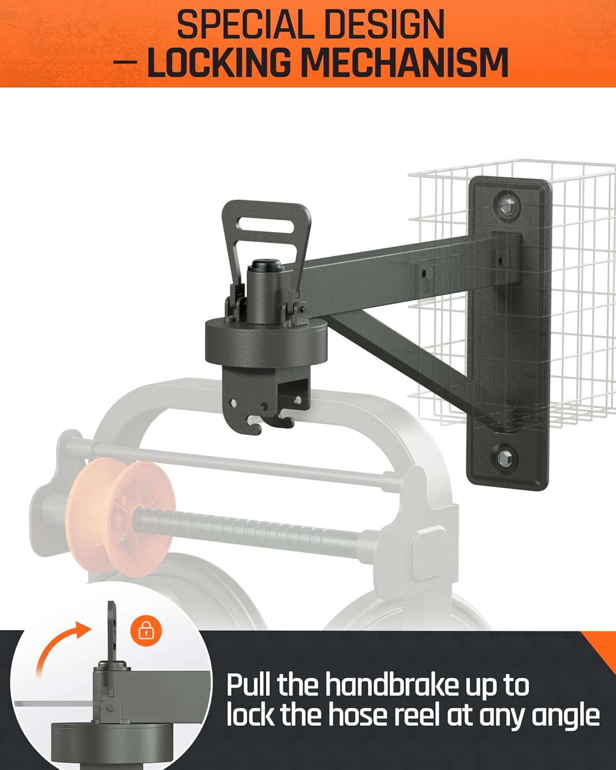 Wall Mounted Metal Hose Reel with Detachable Basket E560384