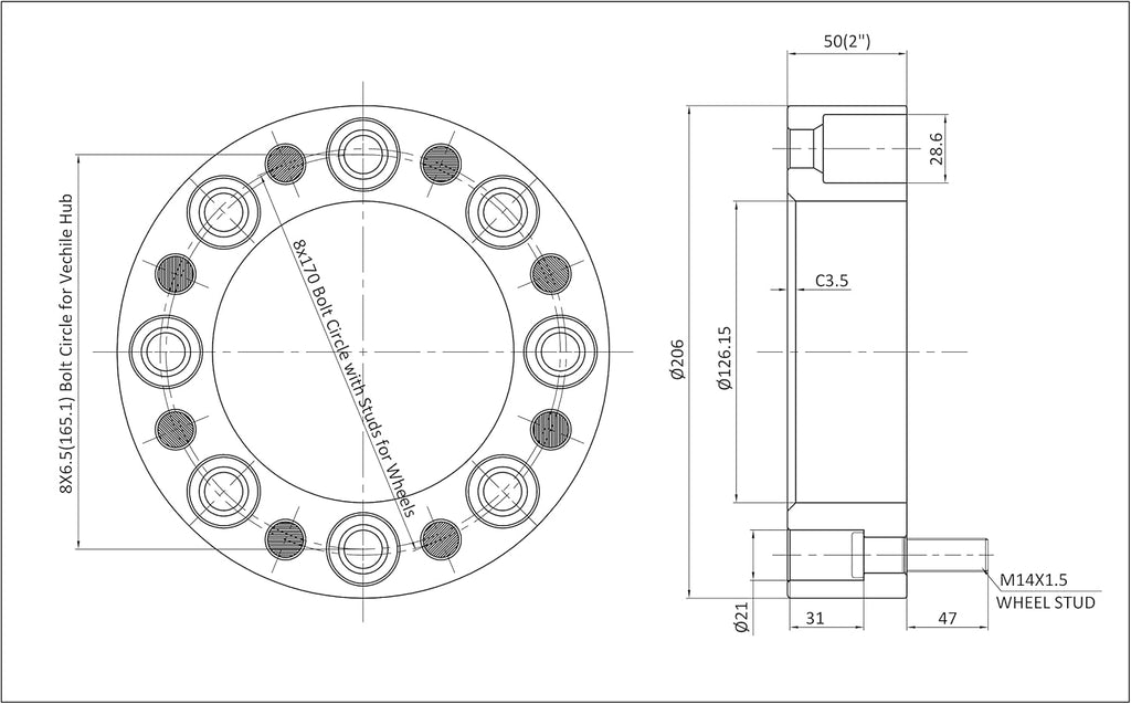 8x6.5 to 8x170 Forged Wheel Adapters 4pcs 2 inch K974
