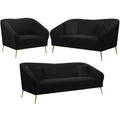 3-Piece Velvet Chair Loveseat & Sofa Set in Black O97664