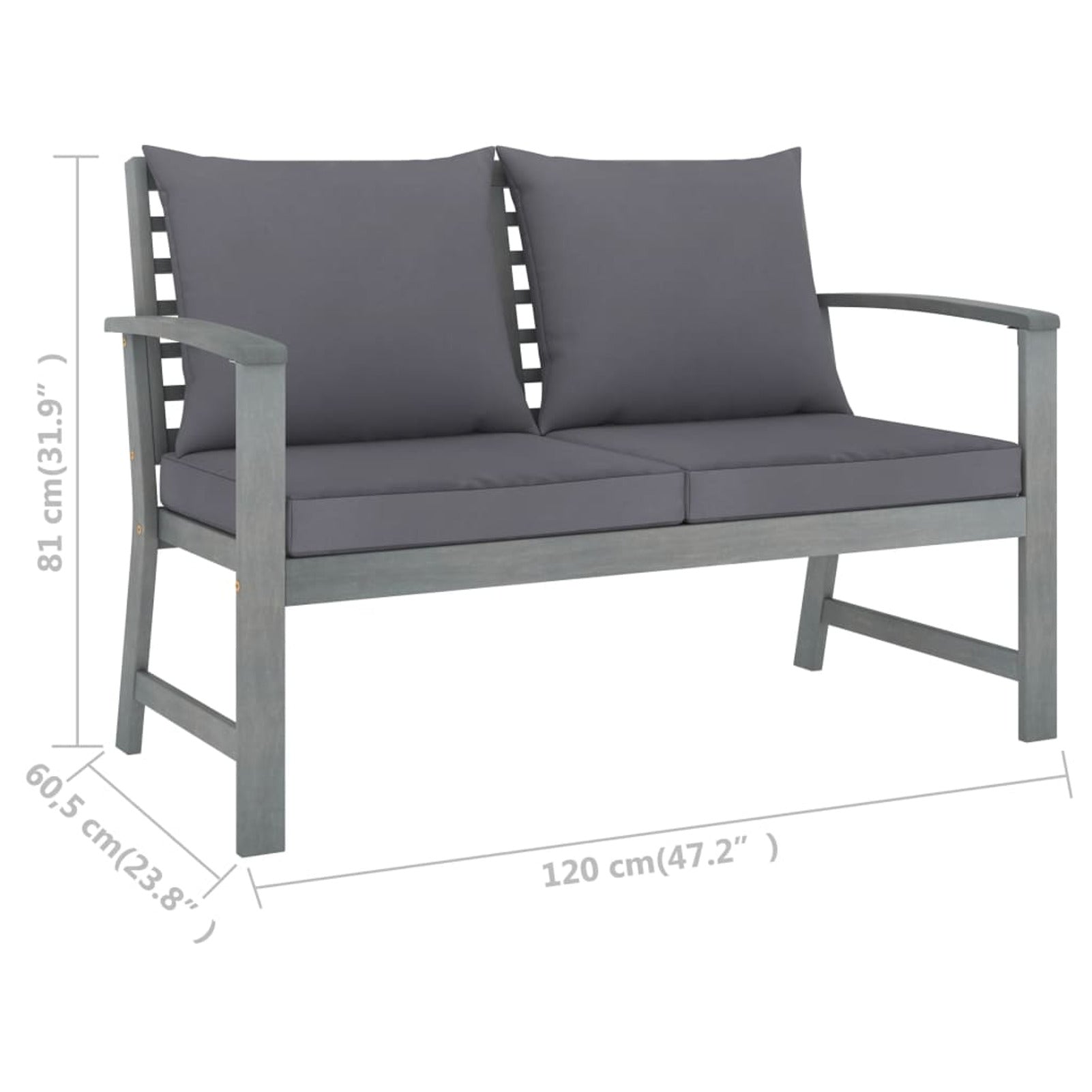 3 Piece Gray Acacia Wood Outdoor Patio Lounge Set with Cushions Q4509