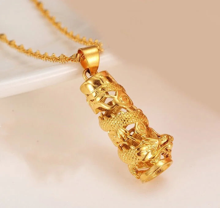 24k Gold Filled Dragon Pendant Chain Link Necklace W256629