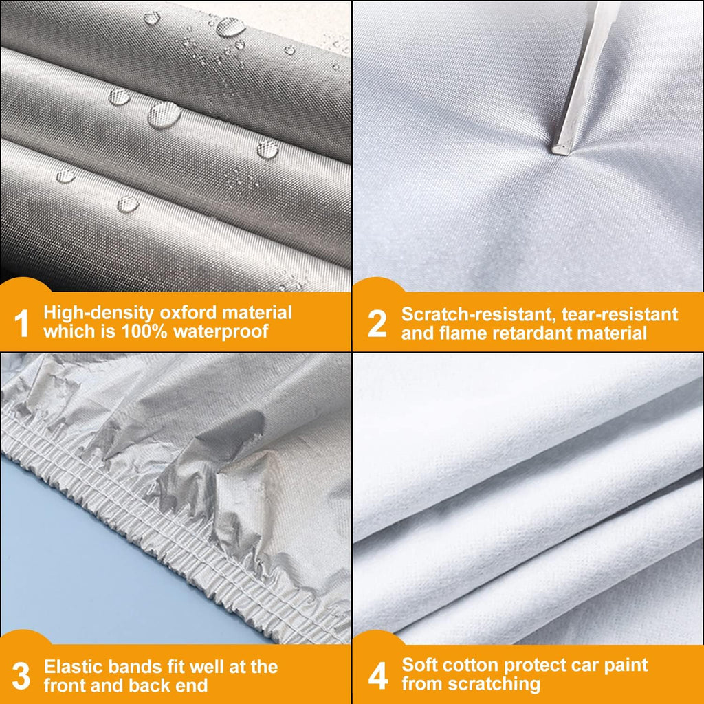 6 Layers Heavy Duty Waterproof Windproof Car Cover with Zipper Door, Universal Fit for SUV (190 in-200 in), Silver Pack of 2 F833302