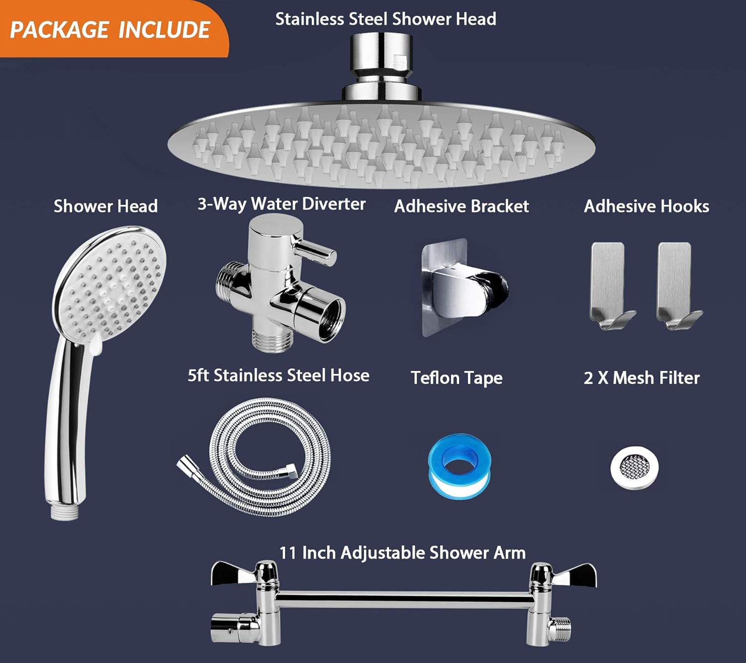 8" Rain Shower Head with Handheld Spray, Chrome, Pack of 2 Y9662