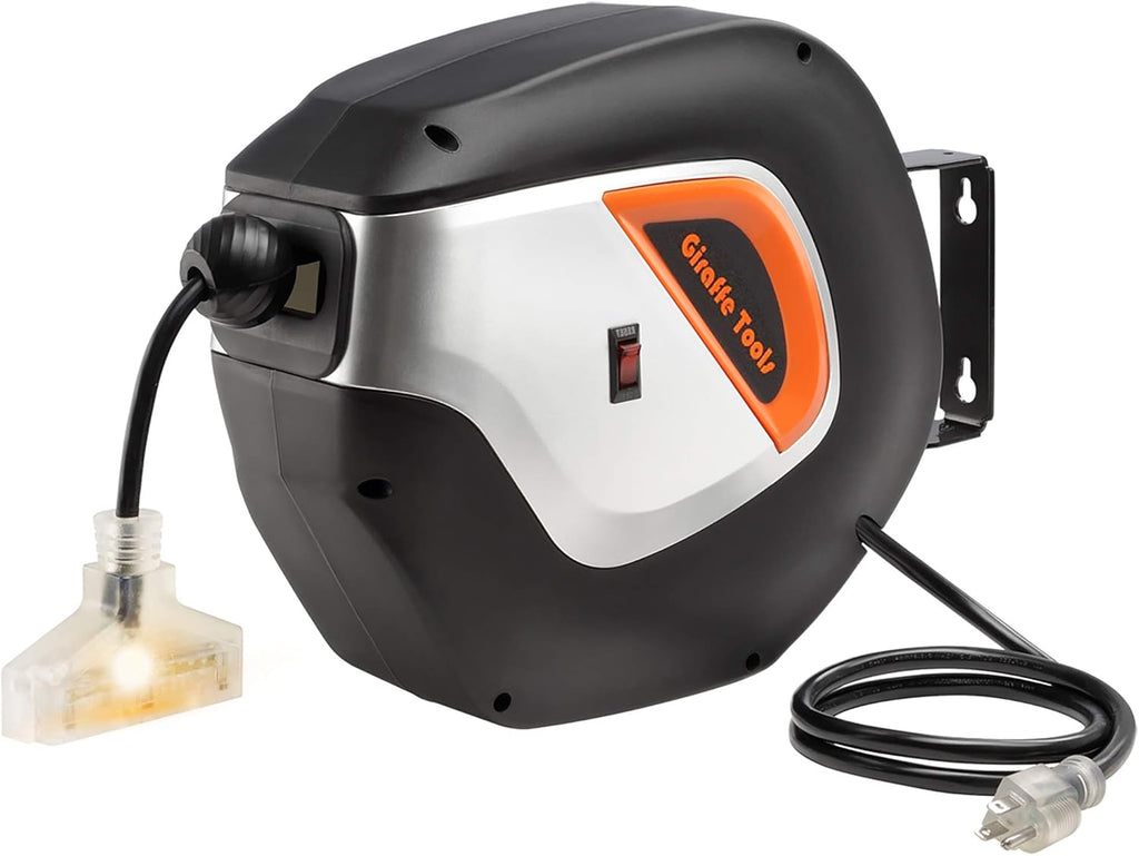 Retractable Extension Cord Reel 40ft Heavy Duty with Swivel Bracket Lighted Triple Tap V957406