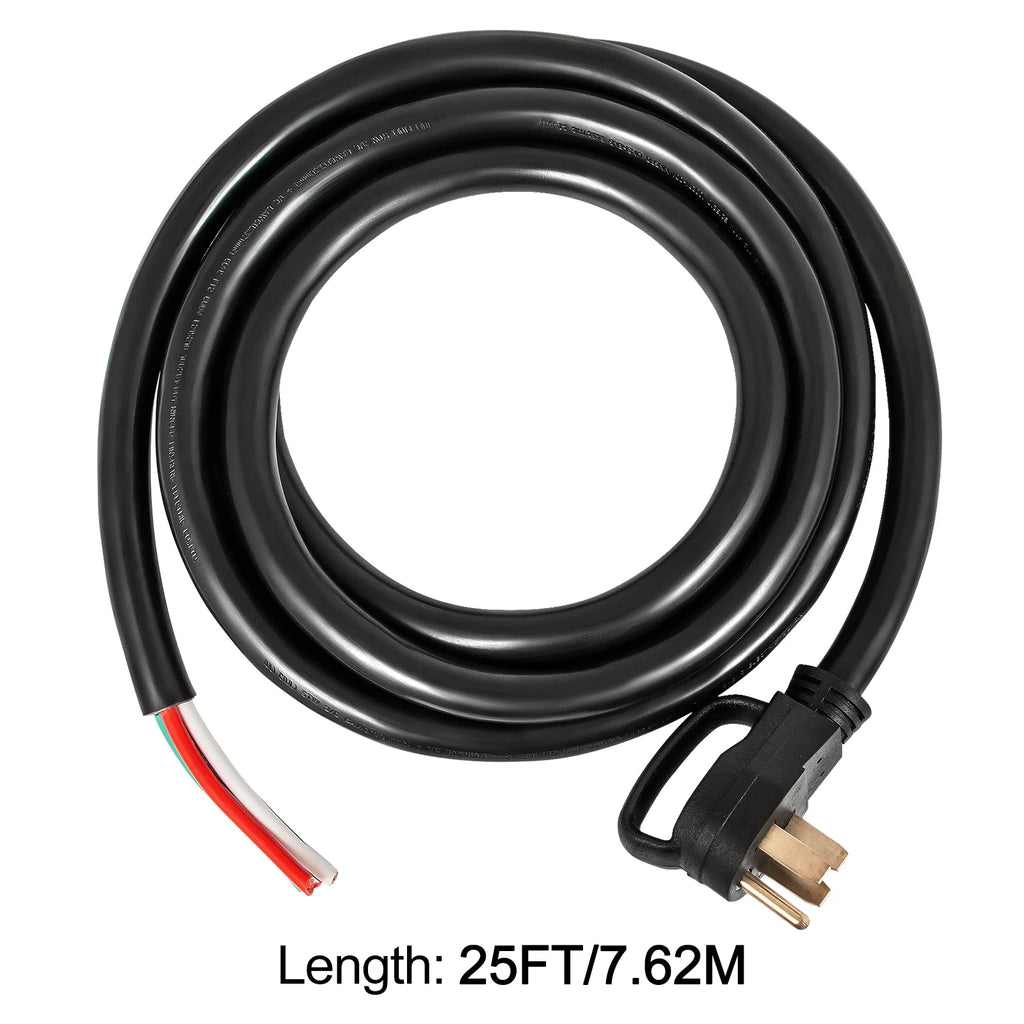 25' 50A RV Power Cord 6/3 + 8/1 AWG NEMA 14-50P to Bare Wire E8813