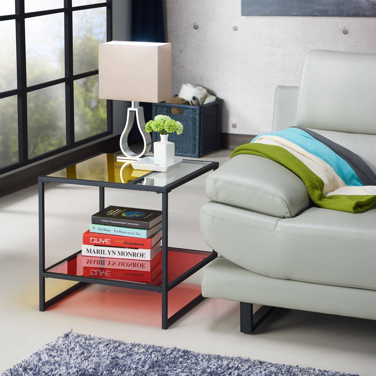 Multi-Color Glass Top End Table Z46439