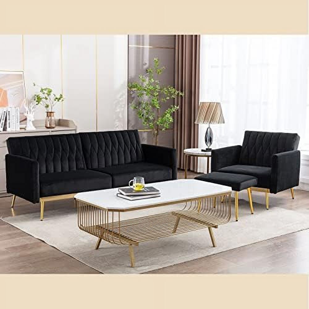 Orange Velvet Single Sofa Chair with Ottoman T9801