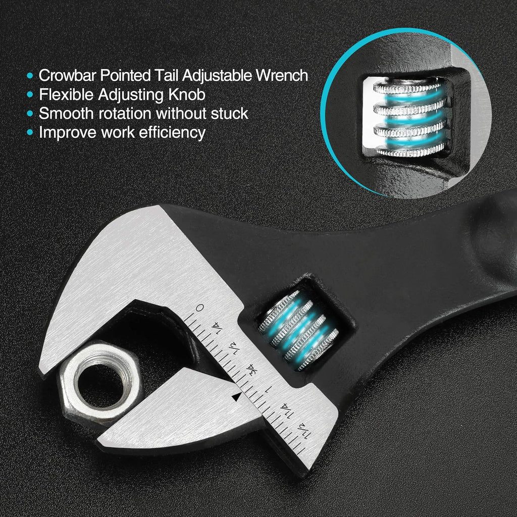 3-Piece Adjustable Construction Spud Wrench Set, 8-inch, 10-inch, 12-inch, Black Oxide Finish, Forged Cr-V O356