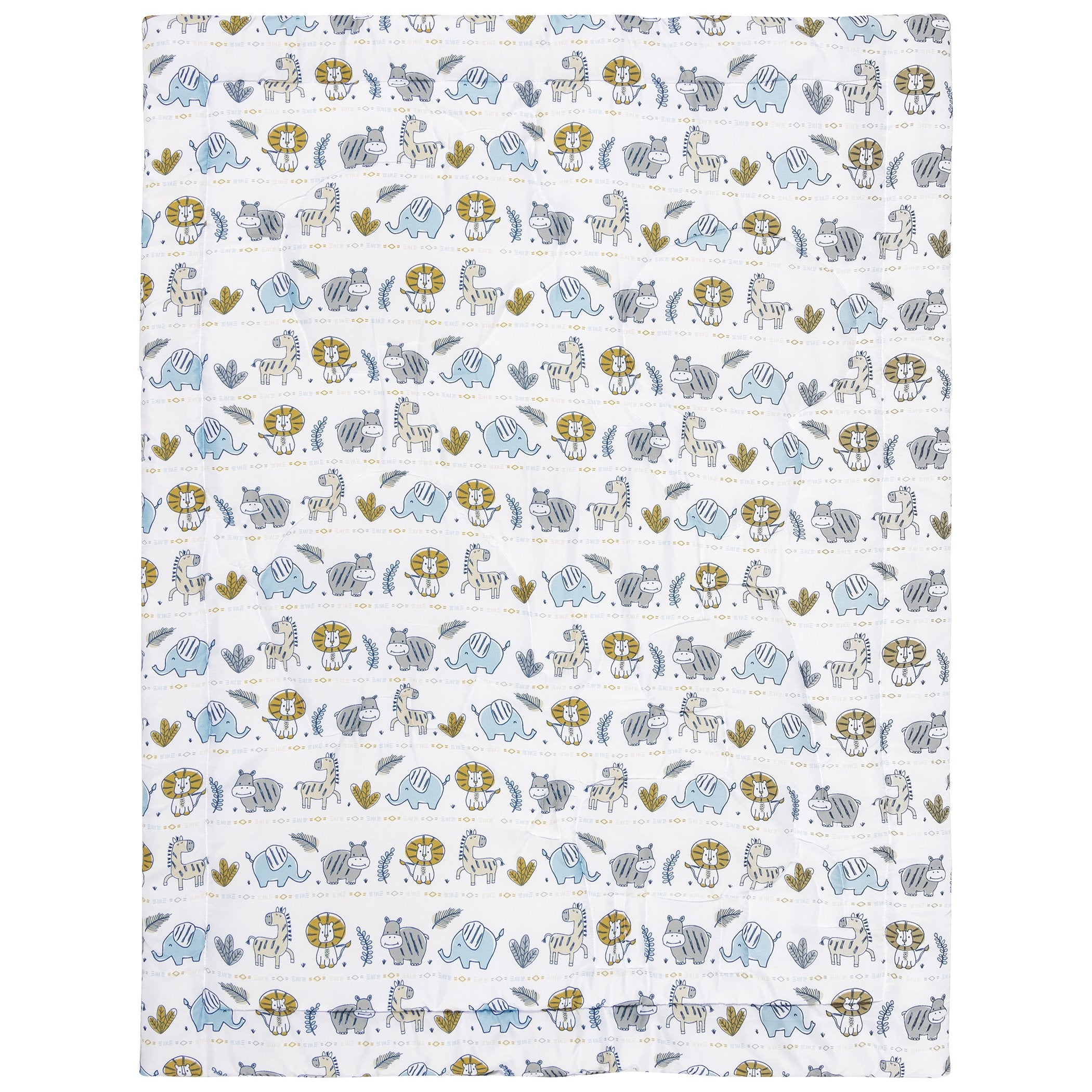 4 Piece Crib Bedding Set, White, Tan, Orange, Blue, Navy and Gray, 100% Microfiber, Polyester Fill, Quilt, Fitted Crib Sheet, Skirt and Plush Toy T963