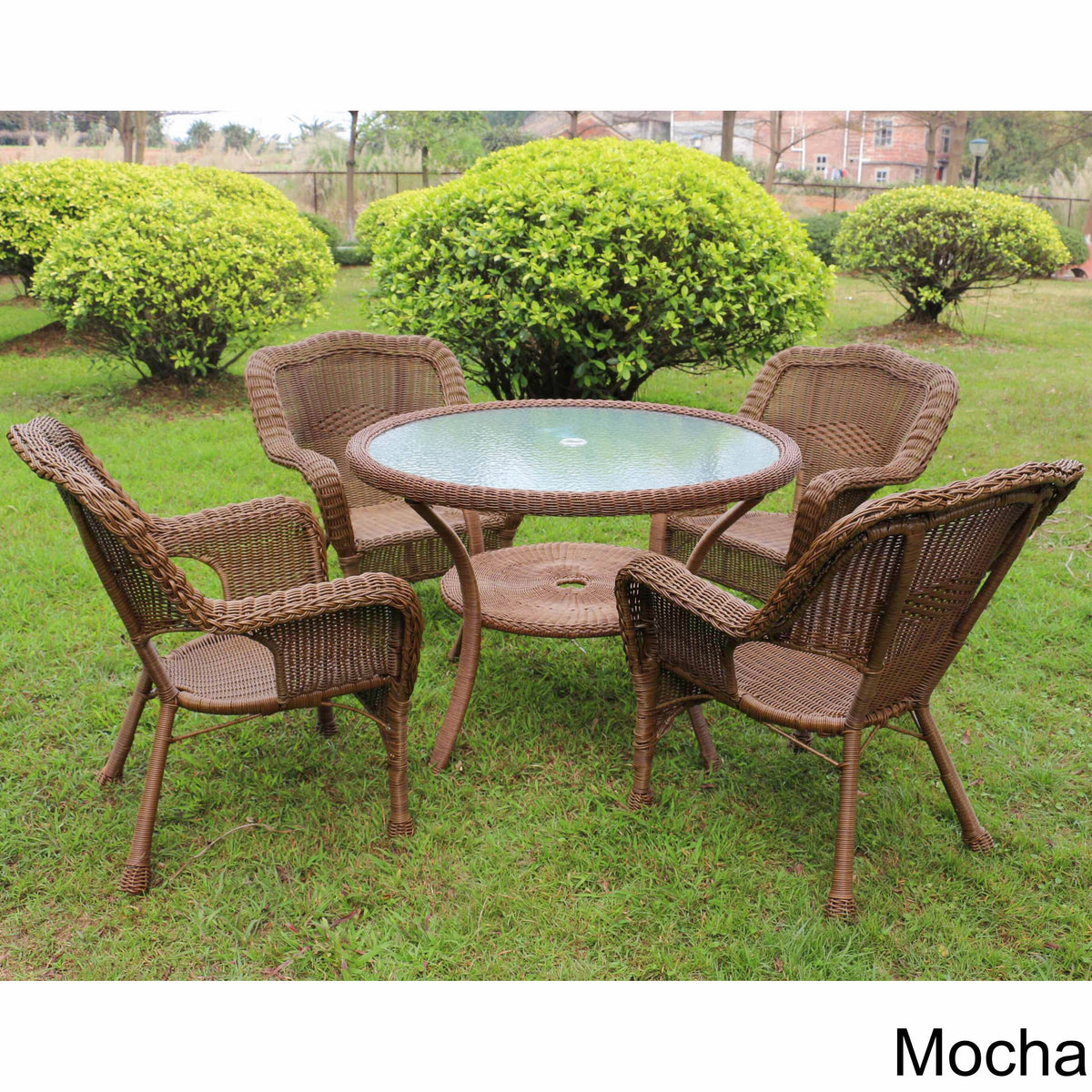 Antique Moss Resin Wicker Outdoor Dining Set (Set of 5) I456