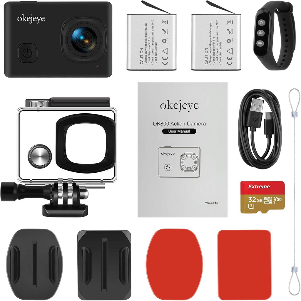 4K Action Camera 50fps 24MP Touch Screen 40M Waterproof WiFi Sport Camera with Remote Control and 32GB Micro SD Card Z649