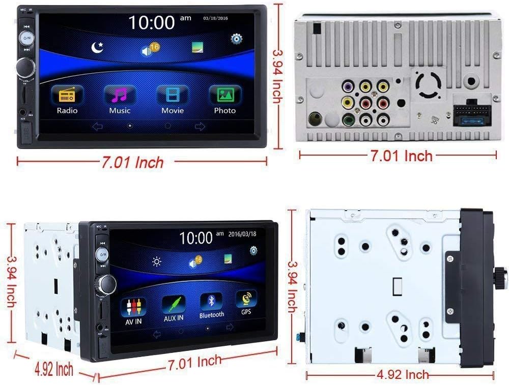 Double Din 7 Touchscreen Car Stereo with Bluetooth FM AM Radio MP3 USB AUX Rear View Camera E344553