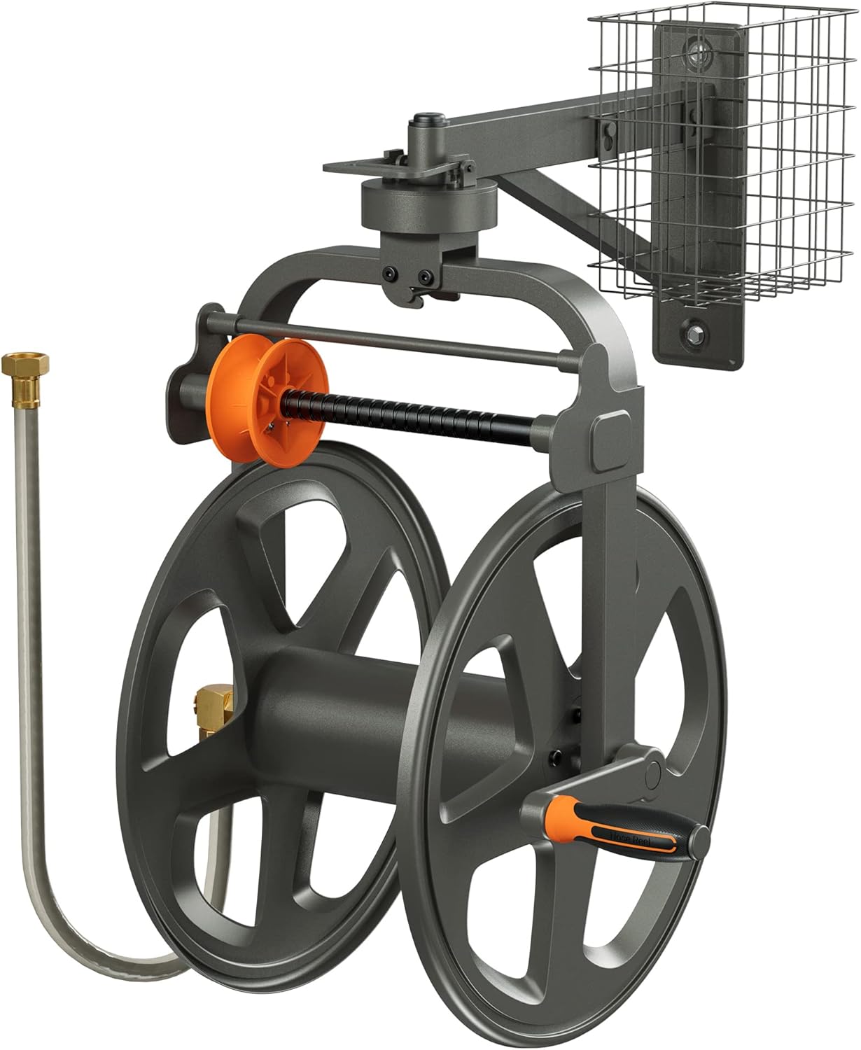 Wall Mounted Metal Hose Reel with Detachable Basket E560384