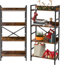 Industrial Bookshelf, 4 Tier Tall Bookcase, Metal Frame, Rustic Brown X14947