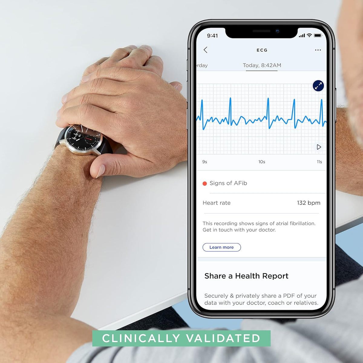 Hybrid Smartwatch with ECG, Heart Rate Sensor and Oximeter (White, 42mm) V7439