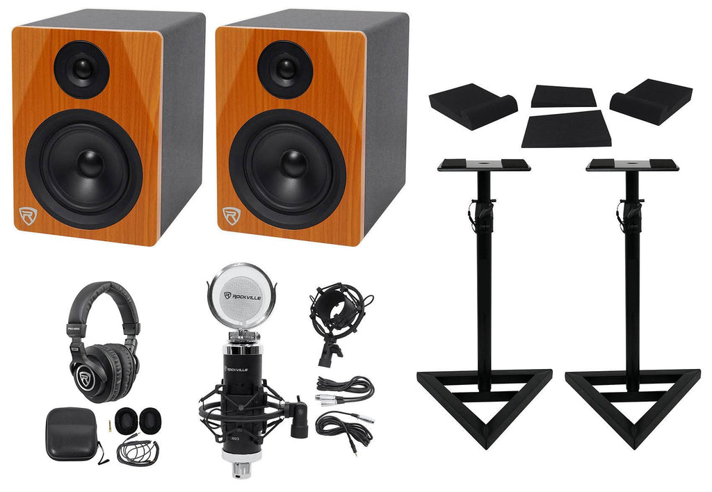 300W Dual Active Studio Monitors with Stands Headphones Mic L7725