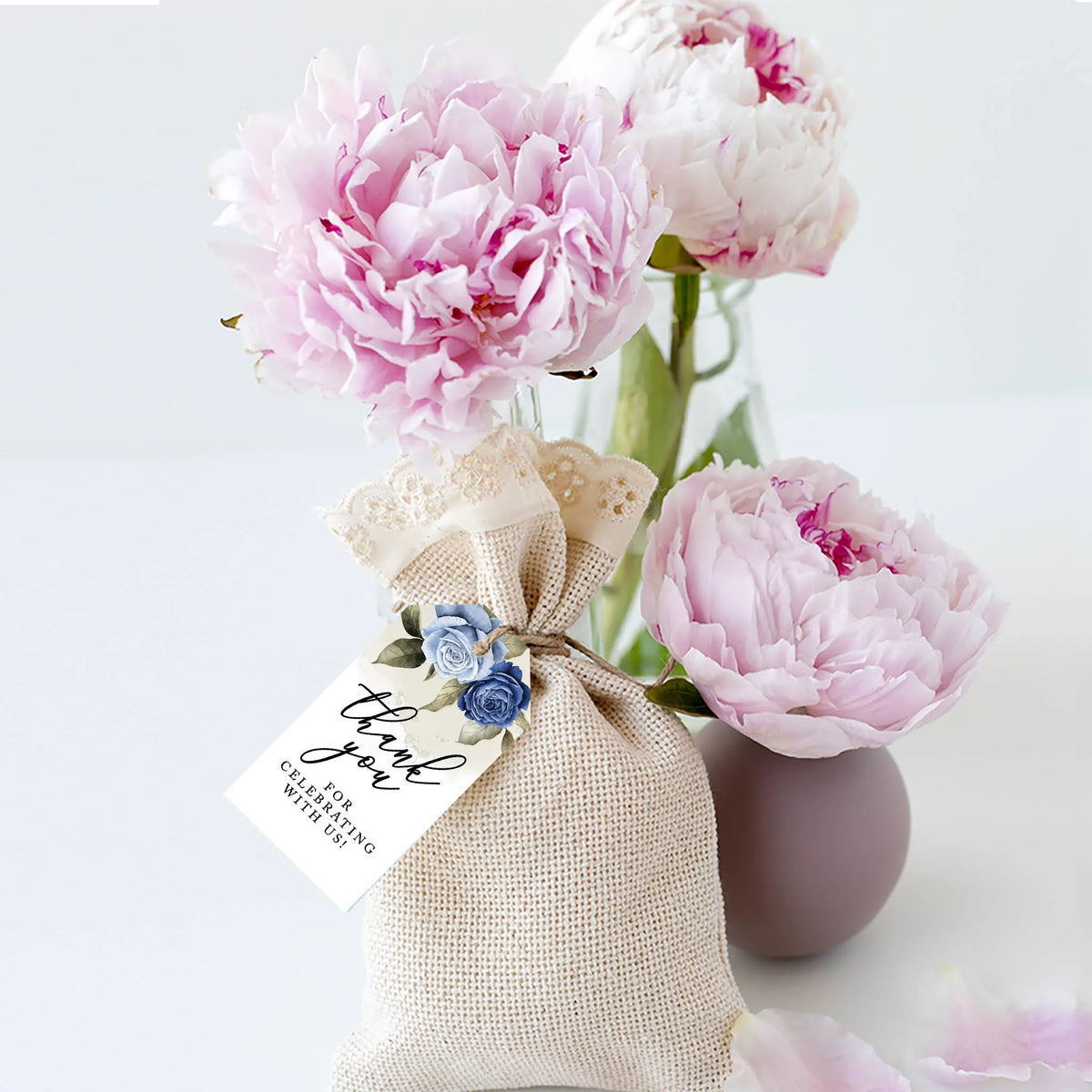 Icy Blue Roses Cardstock Gift Tags with Bakers 100-Pk Y371