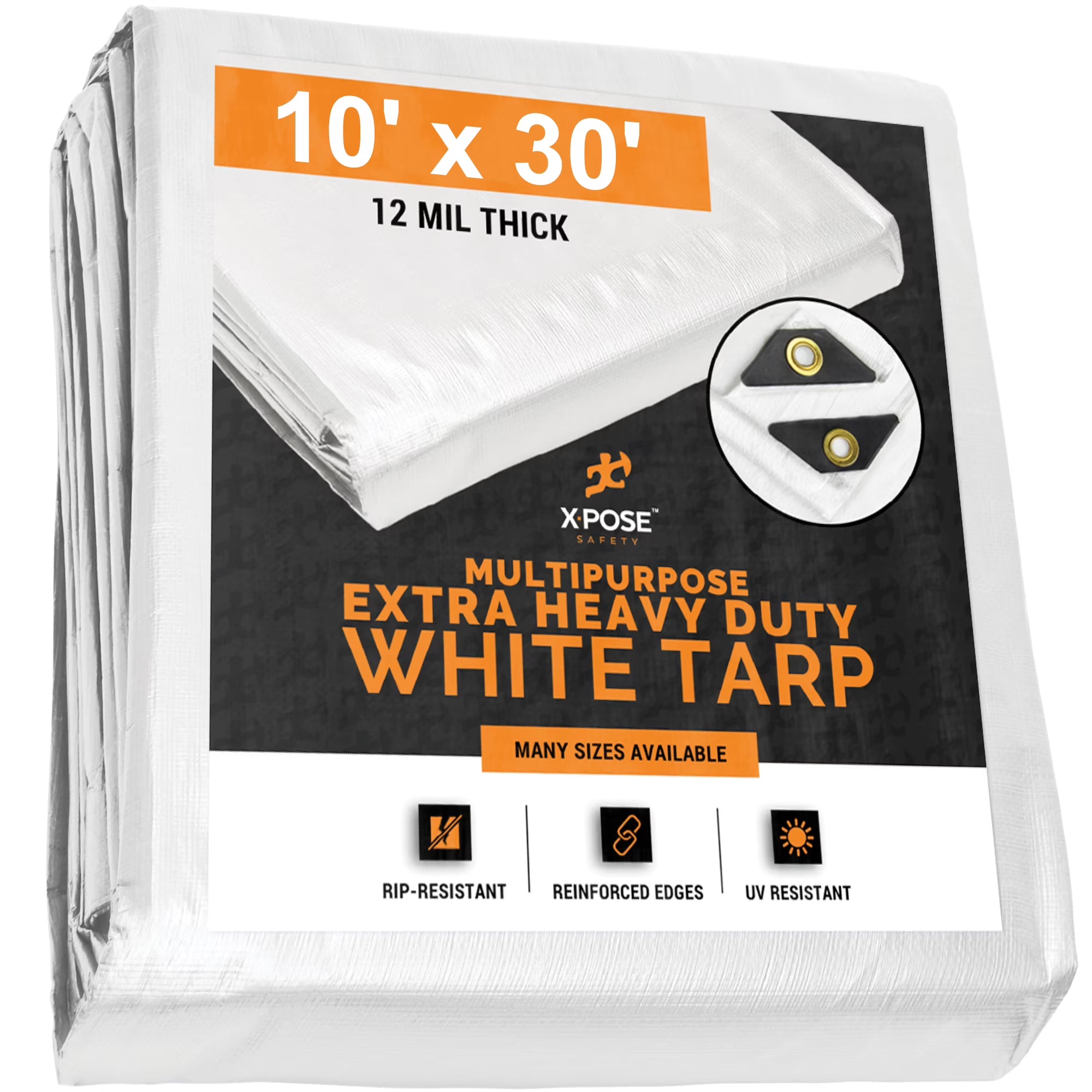 White Poly Tarp 10' x 30' Waterproof 12 Mil Polyethylene S508