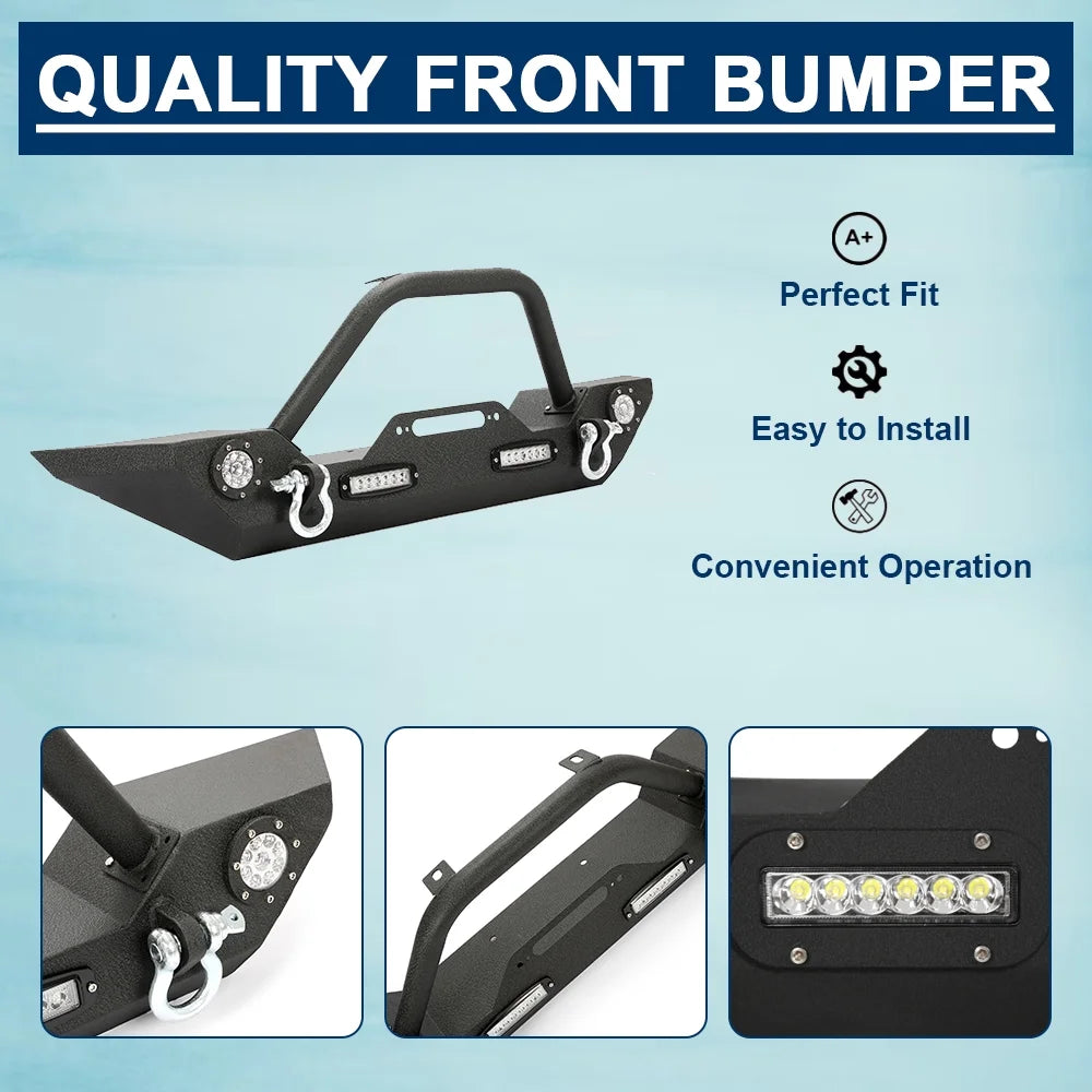 Front Bumper with Winch Plate LED Lights D-rings D880611