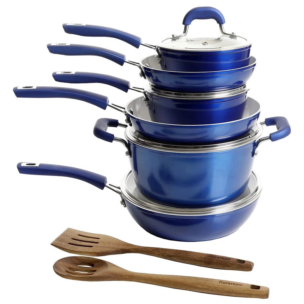 12 Piece Nonstick Ceramic Cookware Set, Blue E45812