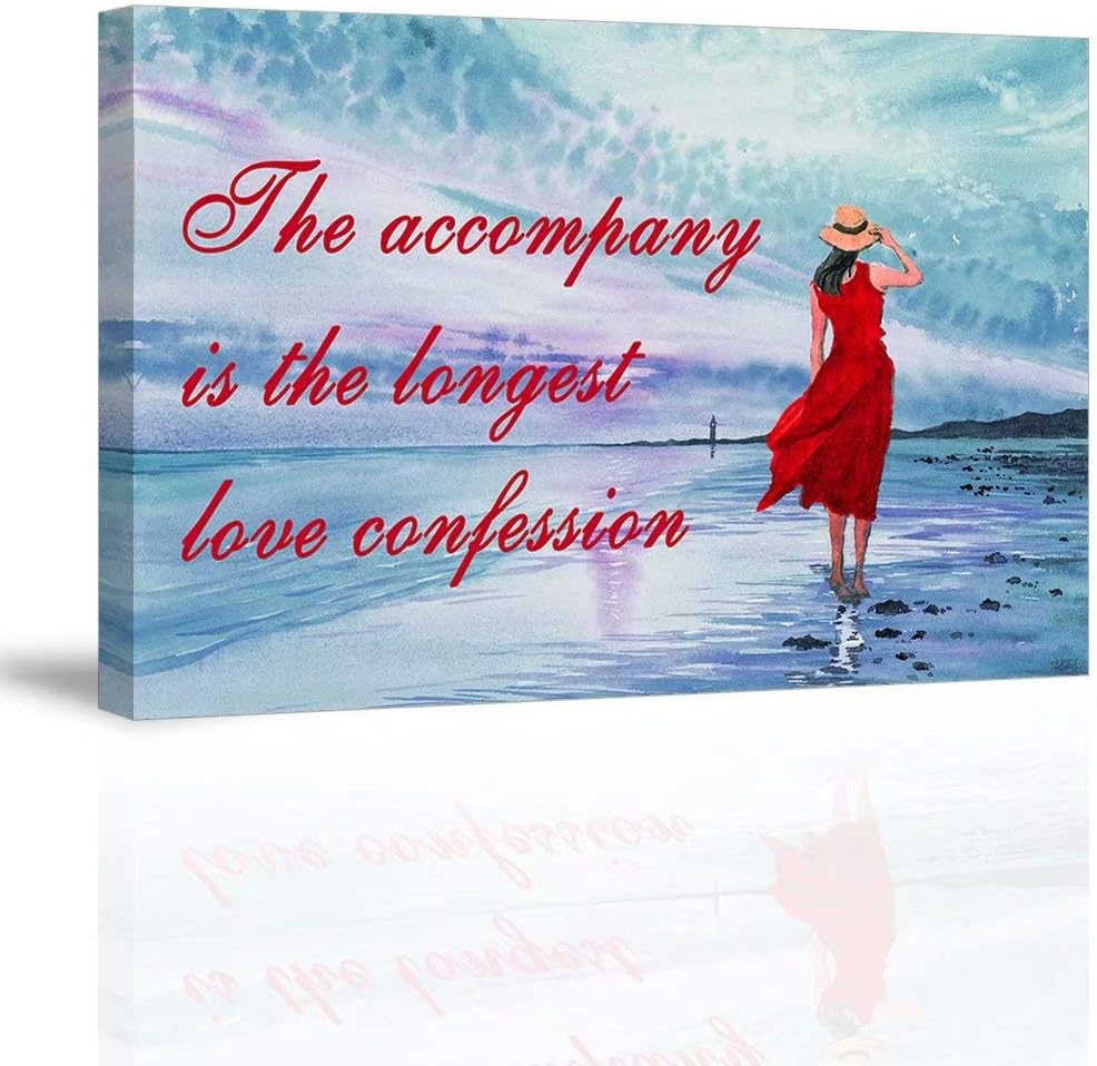 Red Lonely Lady Walk Along the Beach Shore Canvas Prints, Waterproof, 24x36 P564033