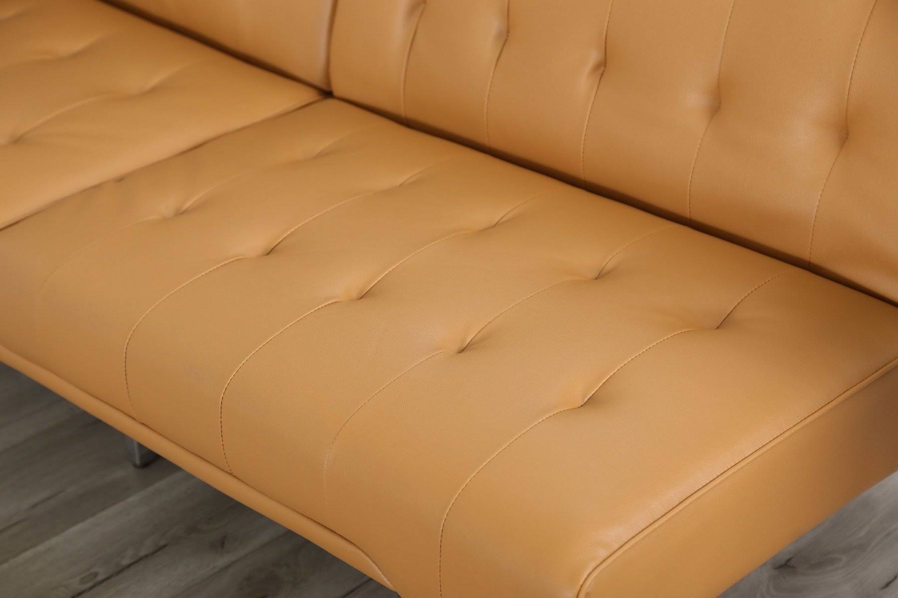 Faux Leather Convertible Sofa in Ivory E76996