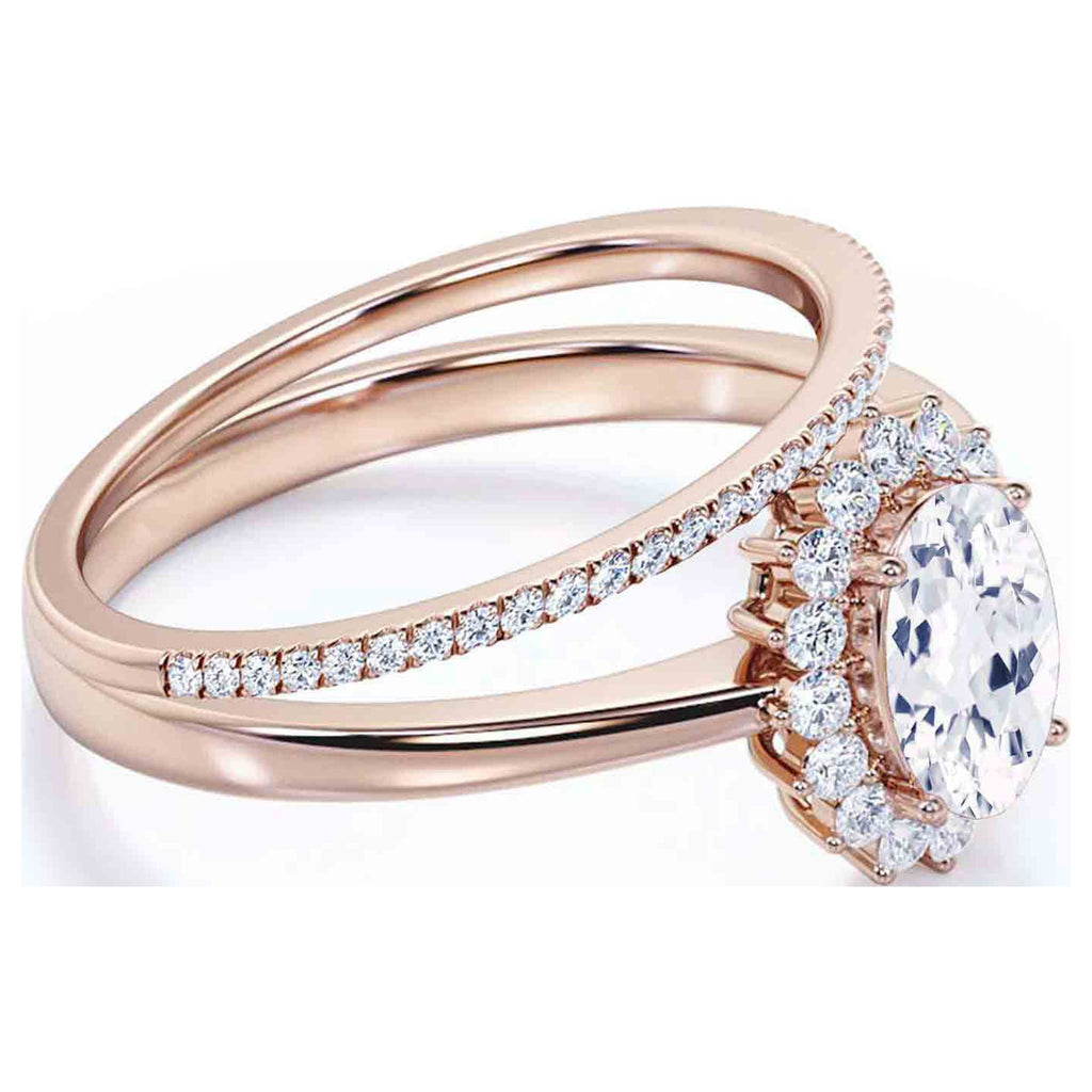 2.00 Carat Oval Cut Diamond Moissanite Engagement Ring in 10k Solid Rose Gold O989019