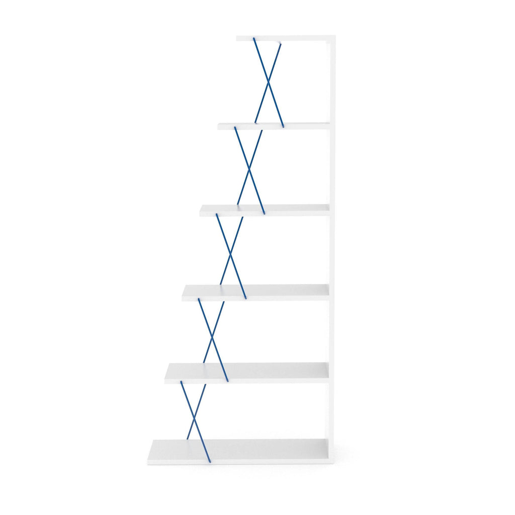 Chrome-White 5-Shelf Angled Bookcase F906