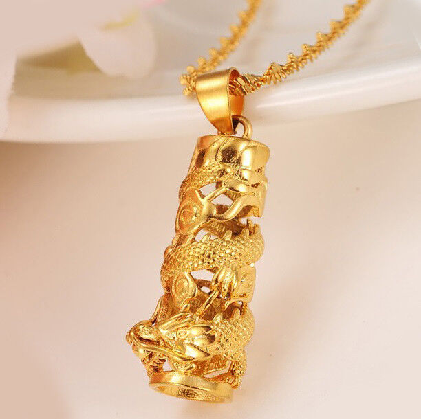 24k Gold Filled Dragon Pendant Chain Link Necklace W256629