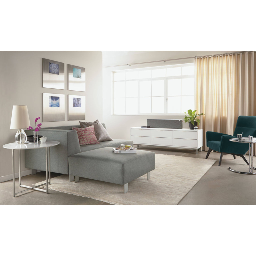 Round End Table in Stainless Steel 18 Diameter 22H Grey Light Grey Quartz Top X805