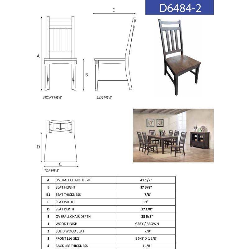 Grey Brown Wood Slatback Dining Side Chairs (Set of 2) V69825