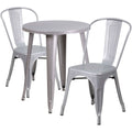 Silver Round Metal Table Set with 2 Cafe Chairs F514
